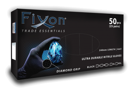 Fixon Nitrile Diamond Gloves, Black XL (25 Pairs)